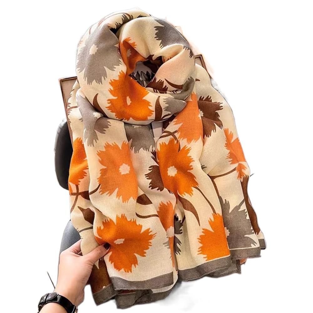 Korean Style Sunscreen Foulard Shawl Elegant Shawl Wrap Headkerchief Floral Scarf Shawls Travel