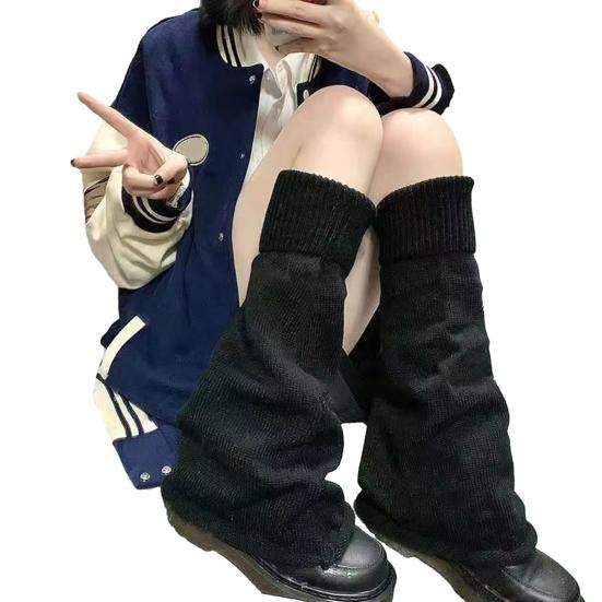 1 Pair Japanese Style Flared Shape Long Student Leg Covers Elastic Cuffs Solid Color Striped Loose Knitted Leg Warmers Fashion Accessories