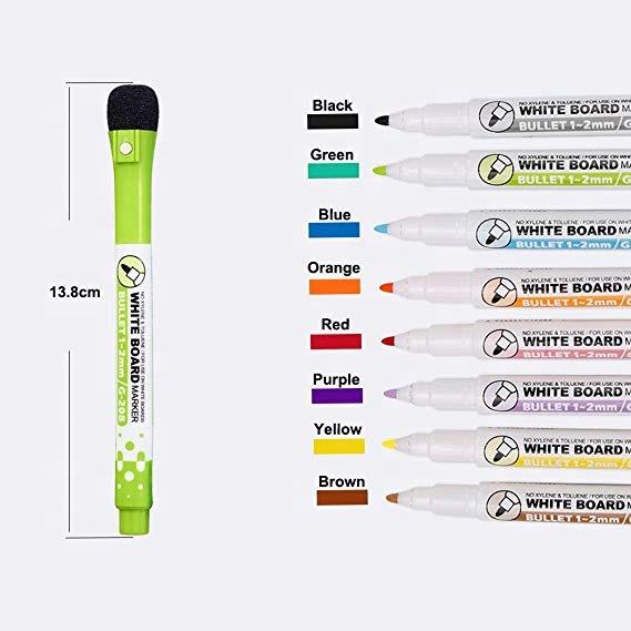 High Quality Fine Tip Whiteboard Marker Dry Erase White Board Writing Pen Markers with Magnet Eraser for Office School