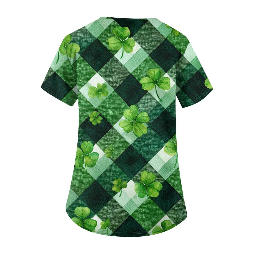 Женский модный рабочий топ с V-образным вырезом, принтом, короткими рукавами, карманом, боковым разрезом, базовый пуловер