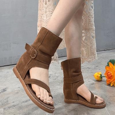 Женские ковбойские сапоги в римском стиле, модные, с застежкой-молнией сзади, до середины голени, с внутренним подъемом, женские туфли