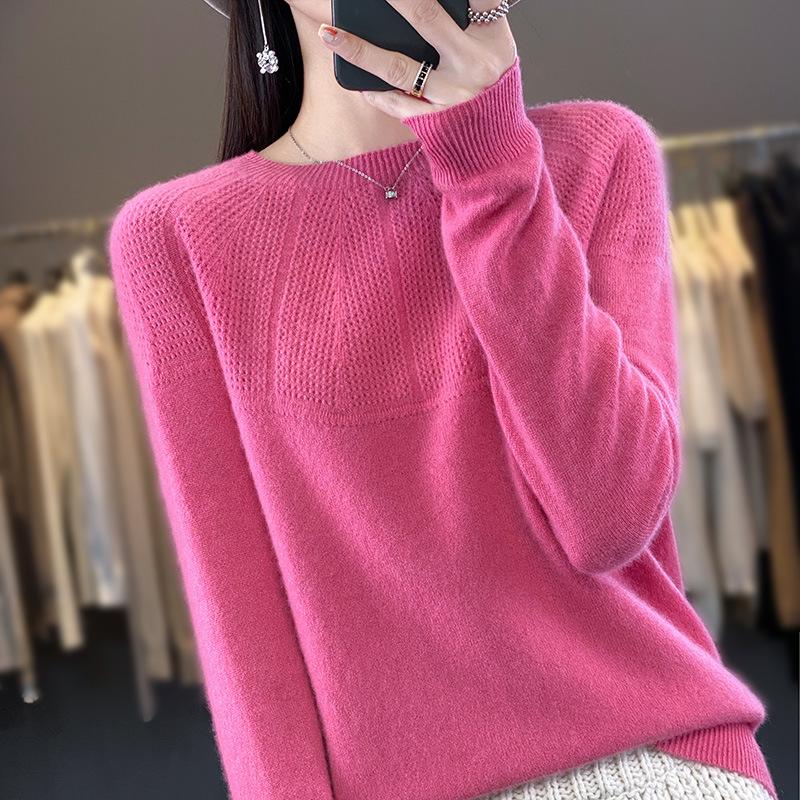 Wool Sweater Women Autumn Winter Pullovers O-Neck Hollow Long Sleeves Cashmere Knitwear Female Basic Bottoming Shirt