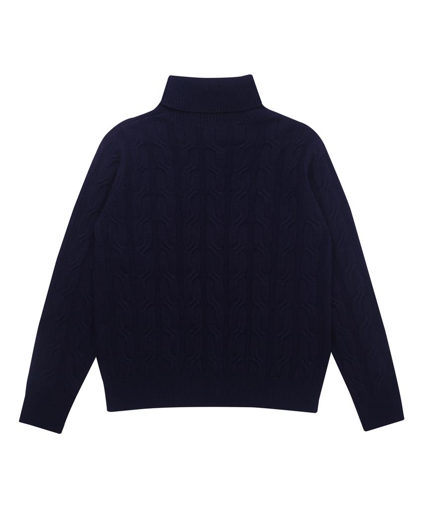 SOLEW Turtle Cable Sweater_Navy