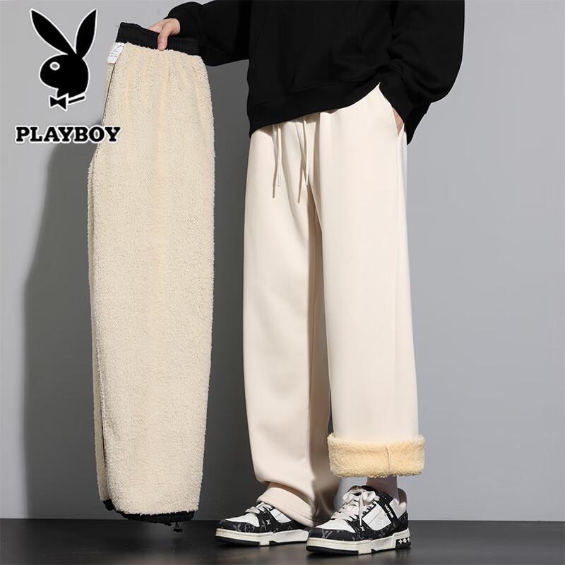 PLAYBOY Men's Thickened Lamb Wool Straight Casual Pants