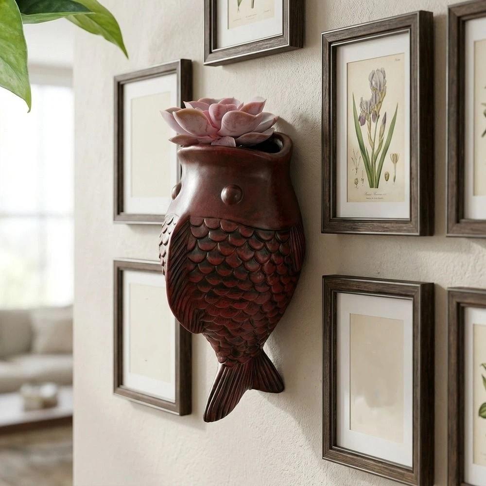 Rustic Style Fish Flowerpot Wall Hanging Succulent Flowerpot Decorative Floral Ware  Home Courtyard