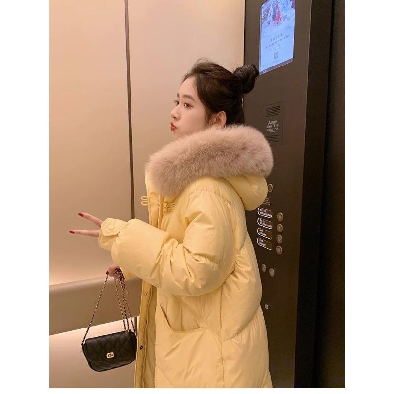 Длинное хлопковое пальто с капюшоном и длиной выше колена для женщин, зимнее пальто с большим меховым воротником, толстое хлопковое пальто, трендовые парки, куртки