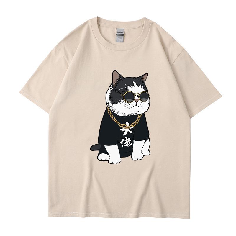 Летняя футболка с круглым вырезом, мультяшным милым принтом кота-босса, модная, повседневная, из чистого хлопка, с коротким рукавом, унисекс для мужчин и женщин