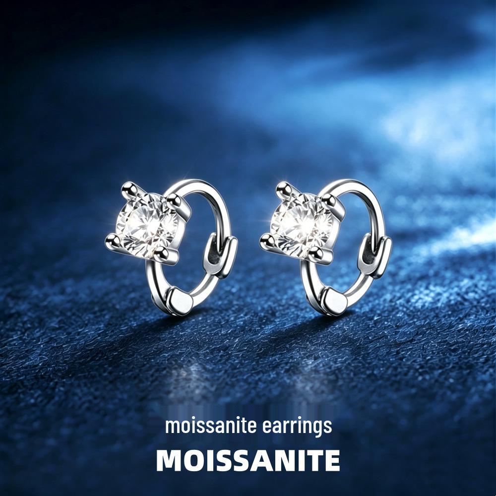 Серьги-гвоздики из стерлингового серебра S925 с муассанитом, классические, с четырьмя крапанами, для женщин
