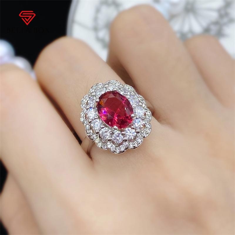 Bella Box Gorgeous Red Flower Shape Rings For Women Zircon Engagement Party Fine Personalized Jewelry Gift