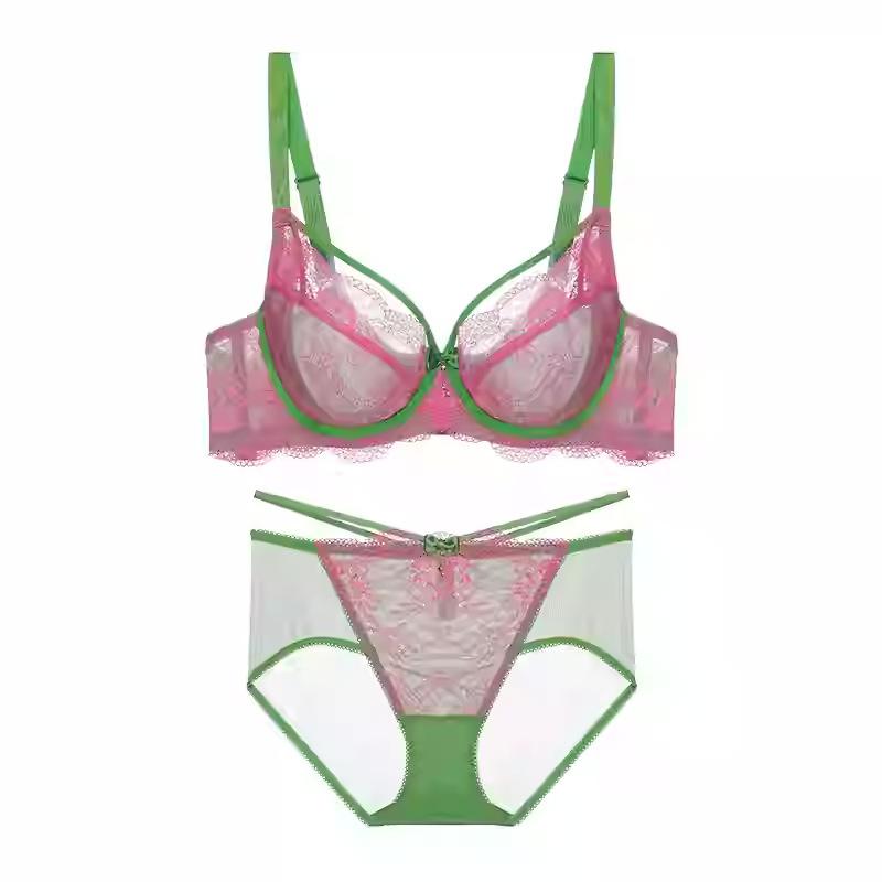 Thin and thin, big breasts and small breasts underwear, female sexy pure desire full cup ultra-thin gathering lace bra set