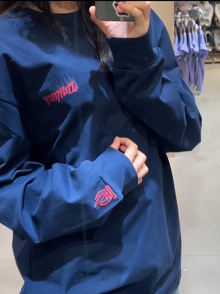 Unisex Flame Embroidery Hoodie - Autumn/Winter Long Sleeve T-shirt, Loose Fit Base Layer