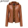 BITCED Женская кожаная куртка большого размера на флисовой подкладке с капюшоном осенне-зимнее короткое пальто теплая повседневная куртка
