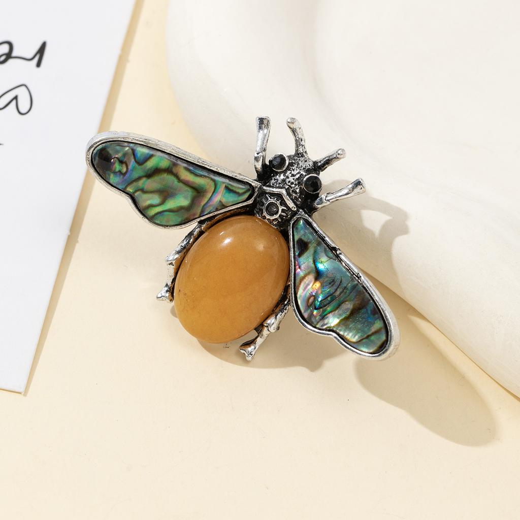 1Pc, Natural Stone Ladybird Shape Brooches, Boho Reiki Healing Crystal Amethyst Malachite Lapis Lazuli Gemstone Brooch Pin for Women Men Jewelry