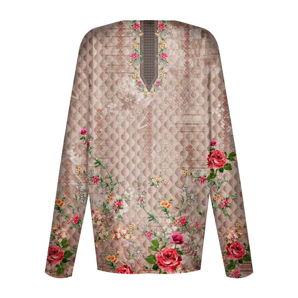 Женская повседневная модная блузка с длинным рукавом и круглым вырезом с цветочным принтом и пуловером