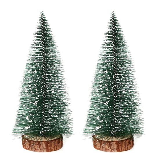 Mini Christmas Trees Snow Frost Flocked Bottle Brush Tree with Wooden Base Small Artificial