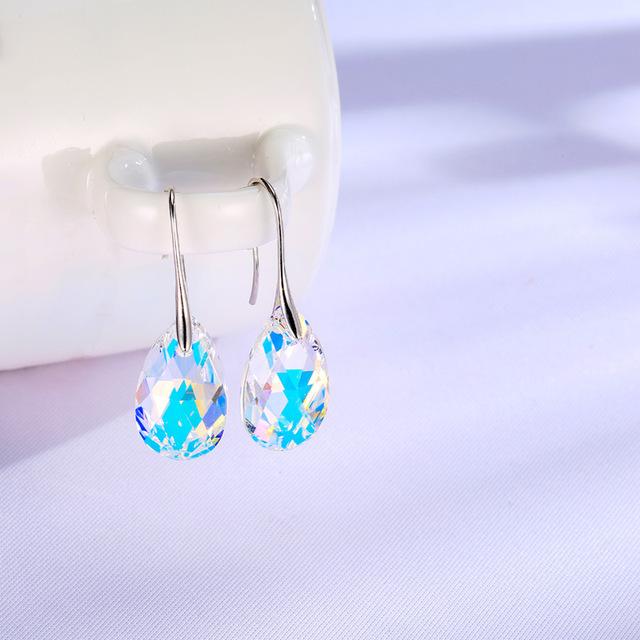 Classic Korean Pear-shaped Drop Earrings Crystals Jewelry for Women Silver Color Big Pendant