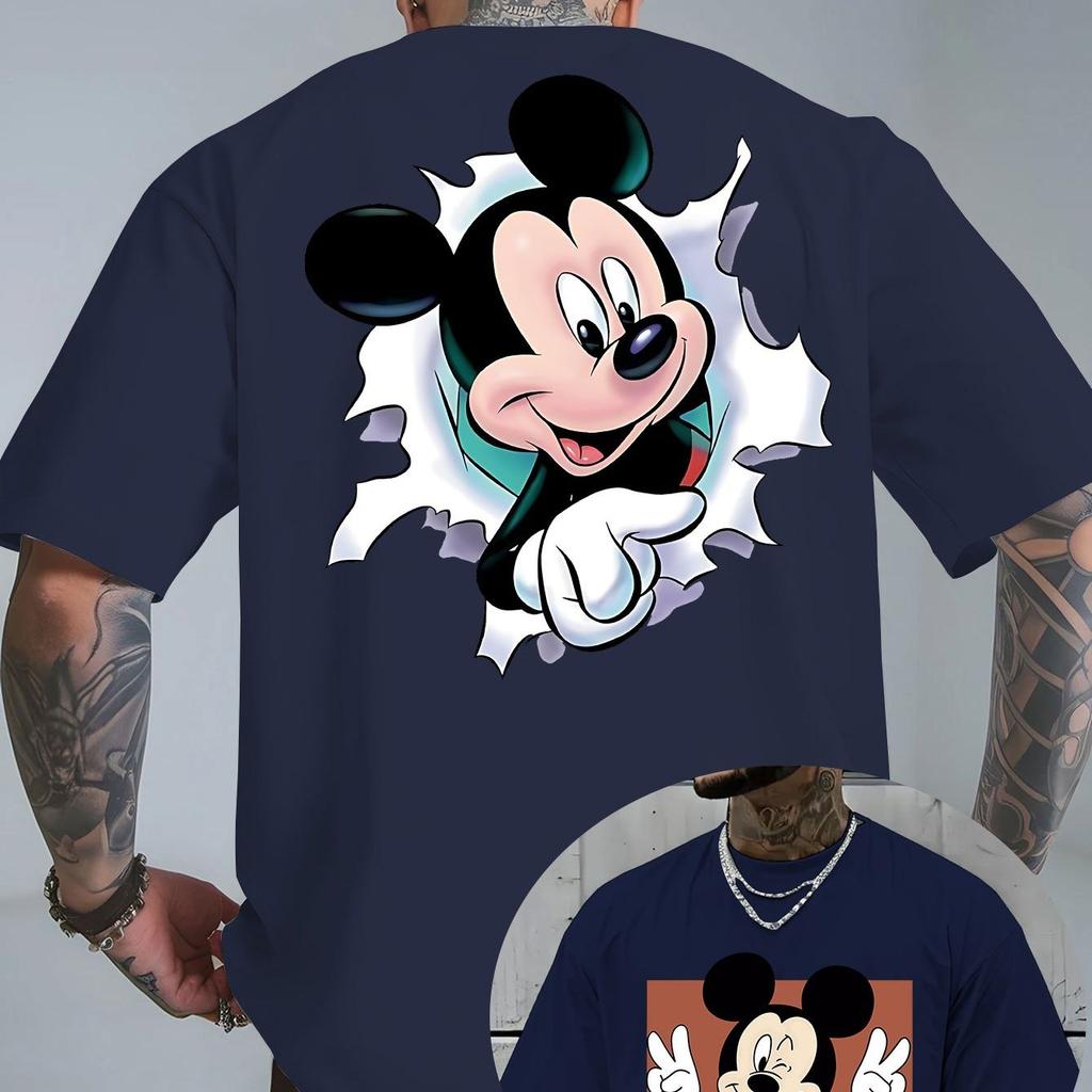 Летняя футболка с принтом мультфильма Дисней Микки Маус, модные свободные повседневные шорты с коротким рукавом, унисекс
