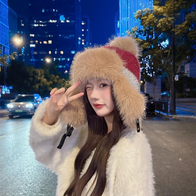 Модная флисовая утолщенная шапка женская зимняя ветрозащитная с защитой ушей шапка-ушанка для велоспорта, катания на лыжах, вязаная шерстяная шапка