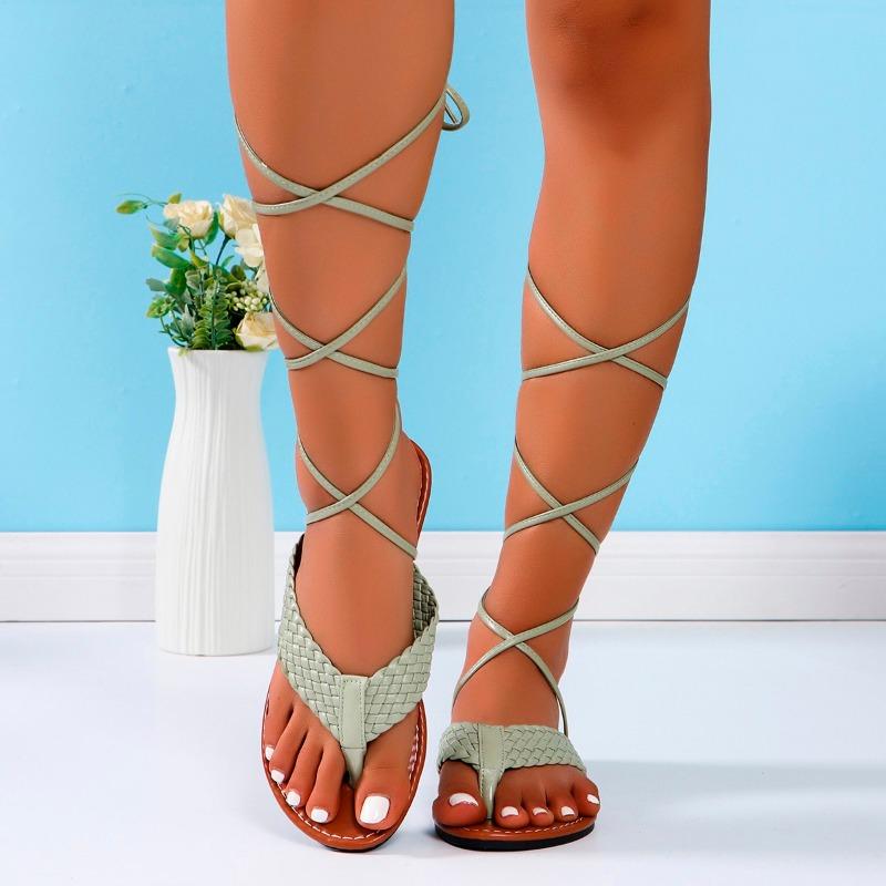 Модные женские сандалии Летняя обувь для женщин Шлепанцы на плоской подошве Женские повседневные сандалии Женские римские сандалии с перекрестными шнурками Sandalias De Mujer