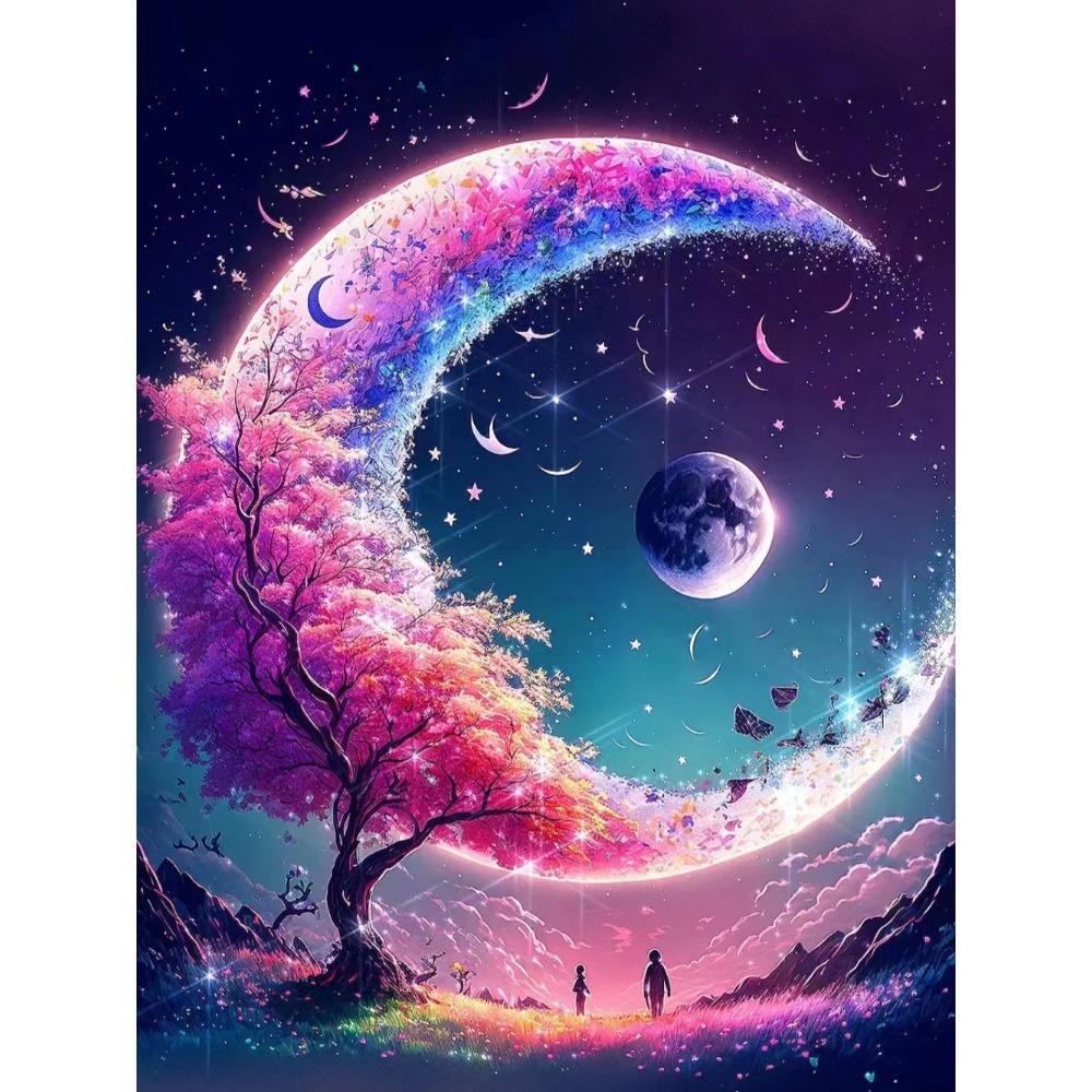 Алмазная картина Полный дрель Цветок Луна Пейзаж Круглая алмазная живопись Ручная работа Фруктовый десерт Diy Алмазная мозаика Картина Украшение дома