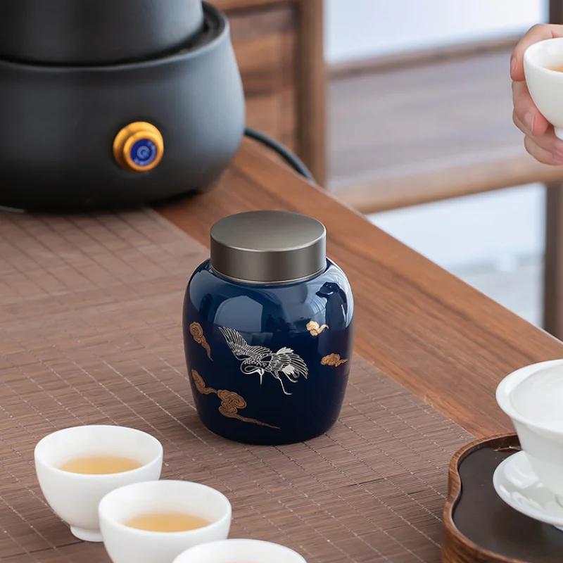 Керамические чайные банки в китайском стиле для хранения чая, герметичные банки для домашних кухонь, креативные портативные банки для хранения с крышкой из сплава