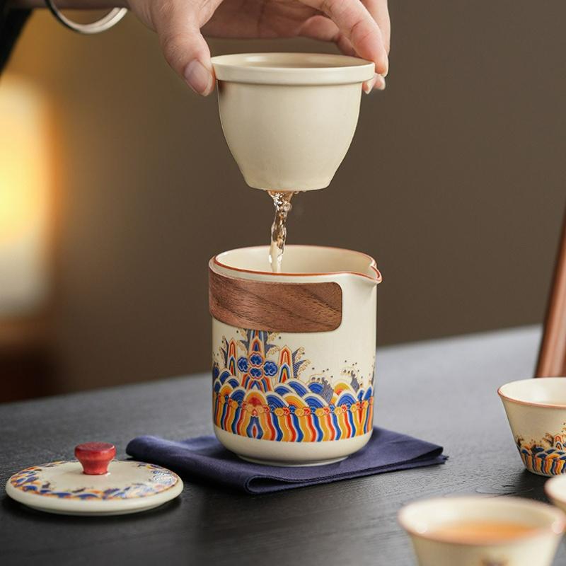 Китайский Ру Kiln Набор для кунг-фу Портативный Дорожный Наружный Бытовой Керамический Чайник Банка для чая Чашка Наборы для чая Кожаная сумка Новый