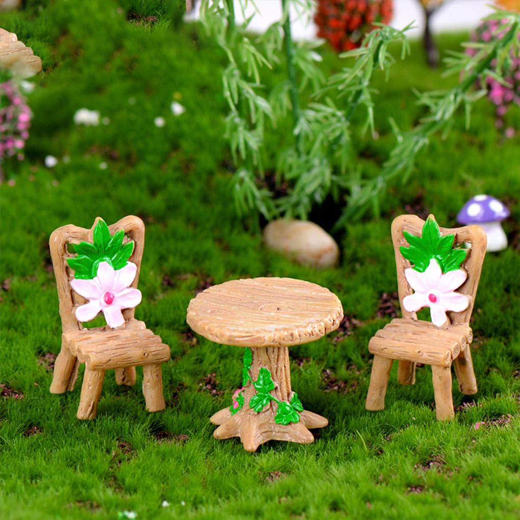 3Pcs Resin Miniature Bench Layout Table Chair Toy House Micro Figure Decoration Home Furniture Succulents Accessories