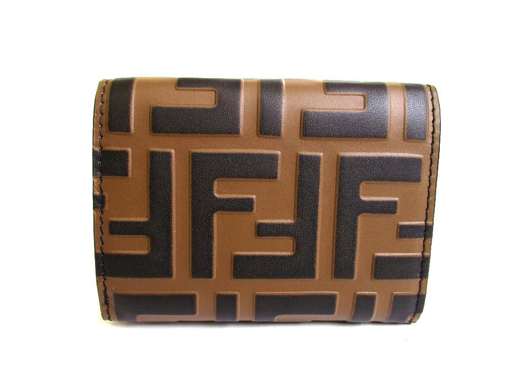 Authentic FENDI F IS FENDI FF Brown Leather Gold H/W Micro Trifold Wallet #b151 Seller refurbished