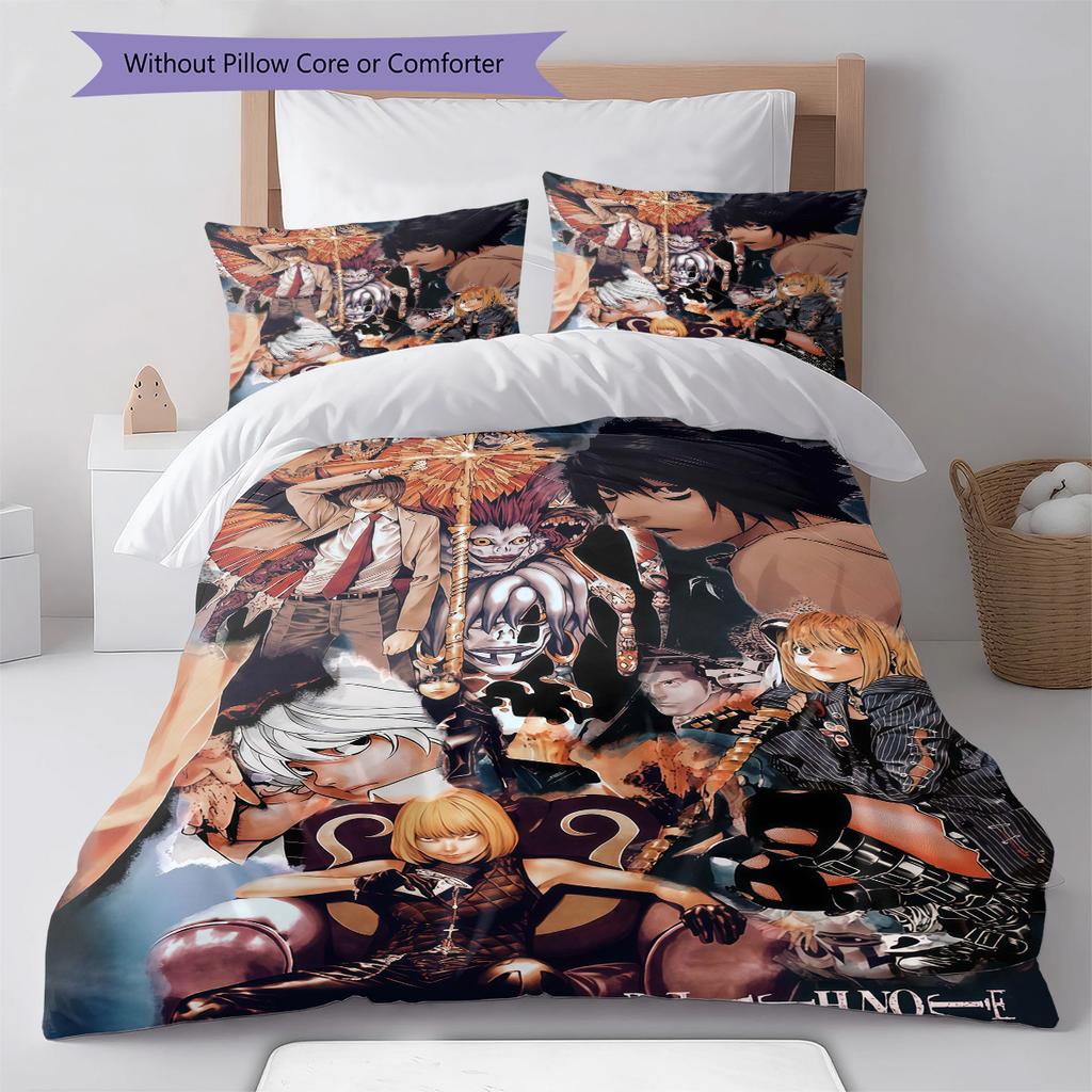 Anime Death Note Pattern Bedding Set Quilt Cover Pillowcase Home Decor Gift (1 * duvet cover + 2 * pillowcase, without core)