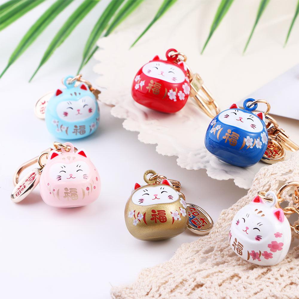 Car Key Silicone Charm Cartoon Lucky Cat Keychains Bag Decoration Maneki Neko Keyrings Pendant