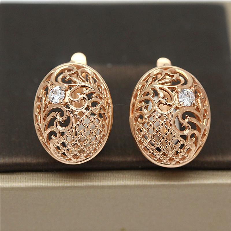 Фиолетовые Позолоченные 14К Розовым Золотом Серьги-Кристаллы в Форме Полого Цветка для Женщин Дворцовый Стиль Уникальные Роскошные Шарм-Украшения