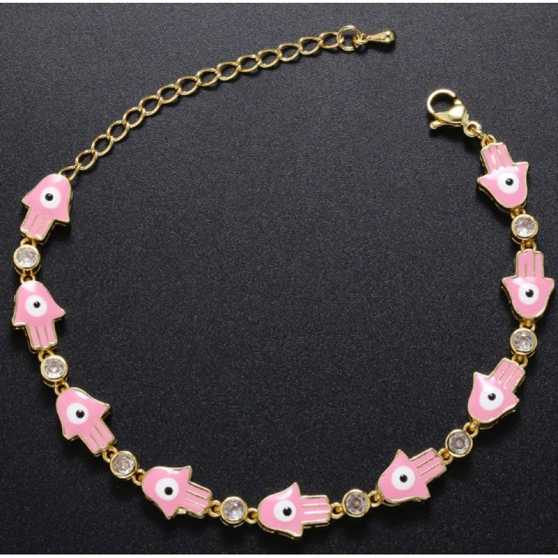 Colorful Drip Oil Palm Hand Chain Copper Gold Plated Zircon Multi Color Demon Eye Bracelet Women Men Bohemian Geometric