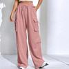 Женские эластичные брюки с высокой талией, повседневные активные брюки с широкими штанинами и длинными брюками, брюки с карманами