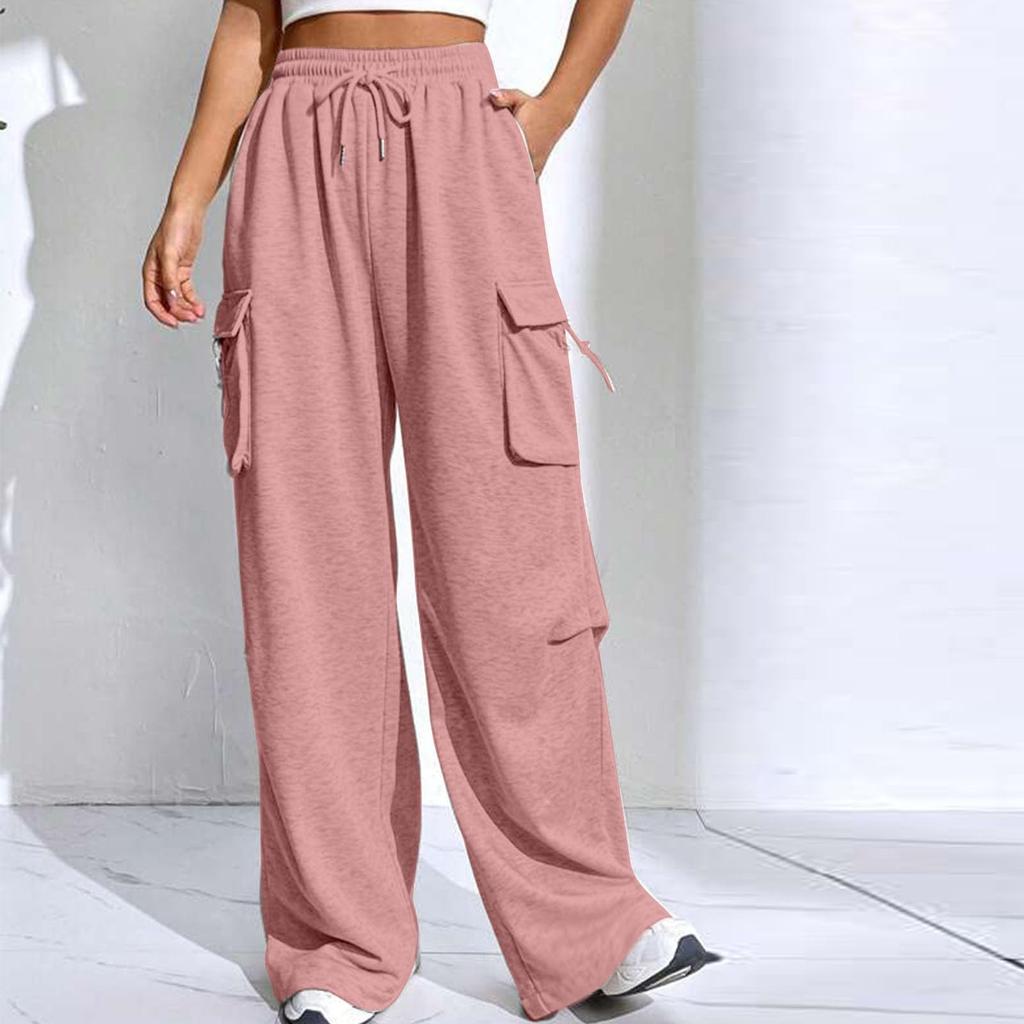 Женские эластичные брюки с высокой талией, повседневные активные брюки с широкими штанинами и длинными брюками, брюки с карманами