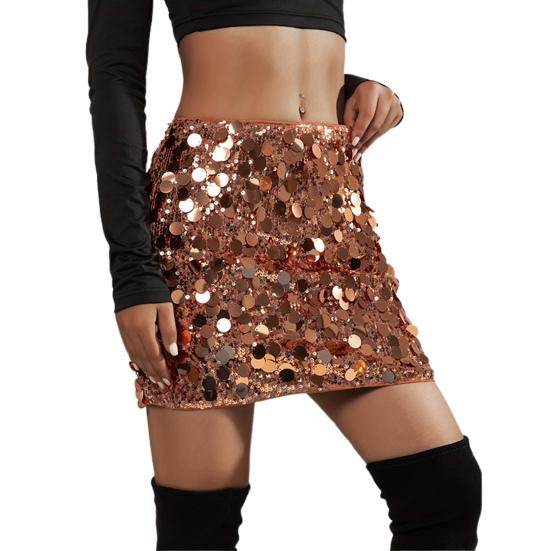 Women Mini Skirt High Waist Sparkling Sequin A-Line Short Skirt Hip Wrapped