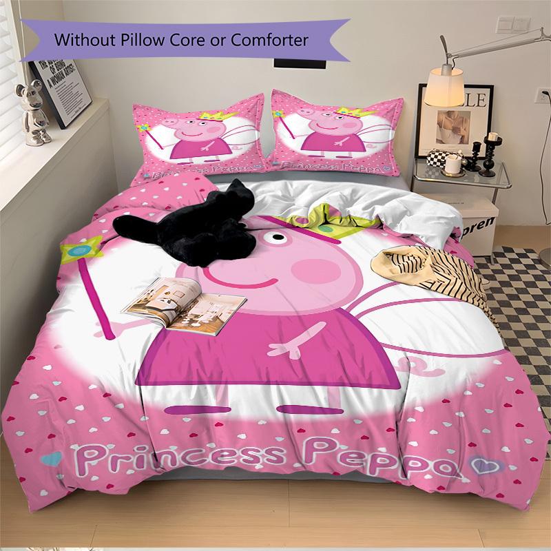 3pcs Princess Peppa Duvet Cover Set - Includes 1 Duvet Cover and 1/2 Pillowcases (No Insert) yy251107181