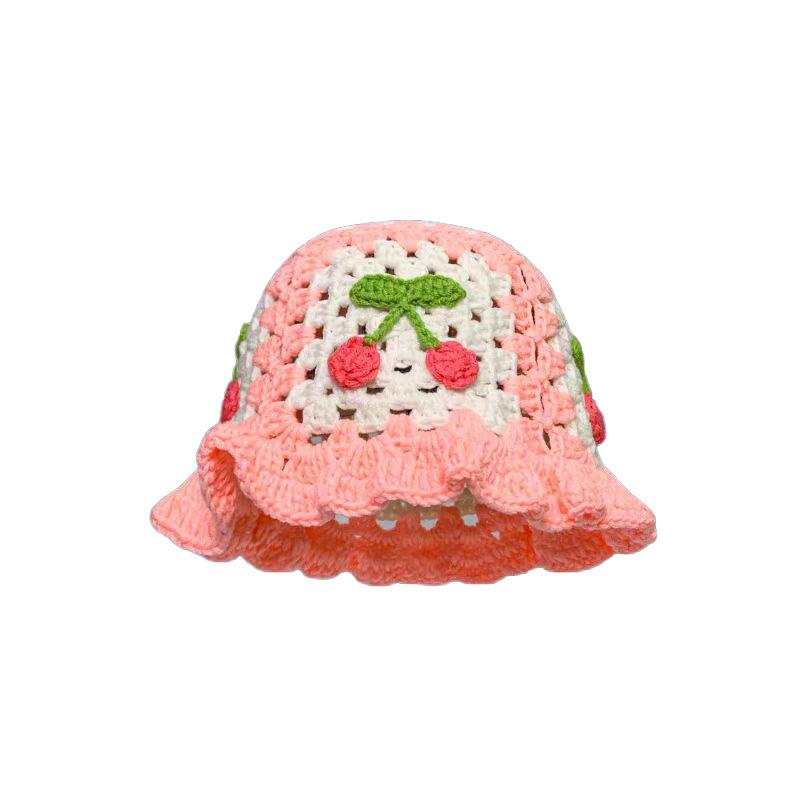 Весенне-осенняя ретро шляпа-ведро с полыми цветами ручной вязки, женская, милая, универсальная, шерстяная шляпа, демонстрирующая маленький тренд