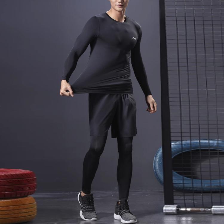 Li Ning Флисовая подкладка с принтом логотипа, термо, узкий крой, одежда для тренировок, мужская, черная, YUDT069-1