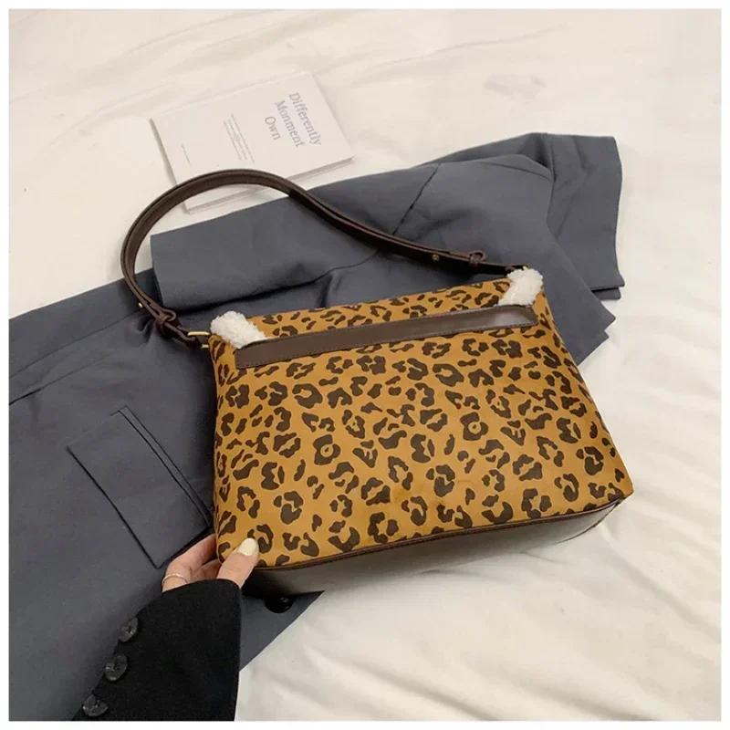 Женская сумка через плечо с леопардовым принтом, универсальная сумка через подмышку, большая вместимость, повседневная сумка через плечо, новинка для осени и зимы