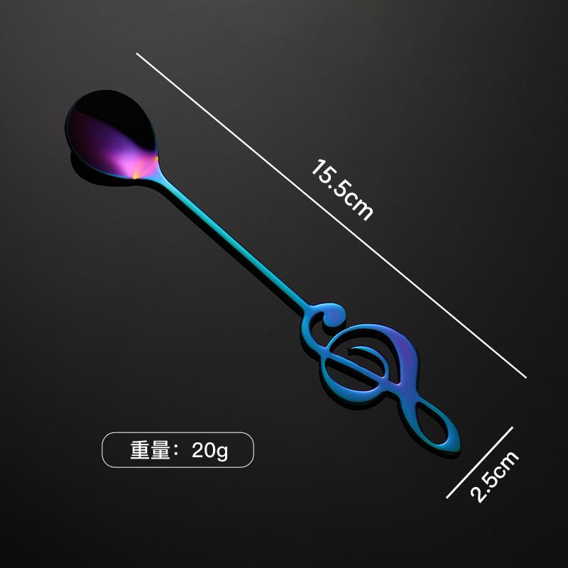 304 Stainless Steel Creative Coffee Spoon Music Note Shape Colorful PVD Stirring Spoon Dessert Shop Gift Spoon