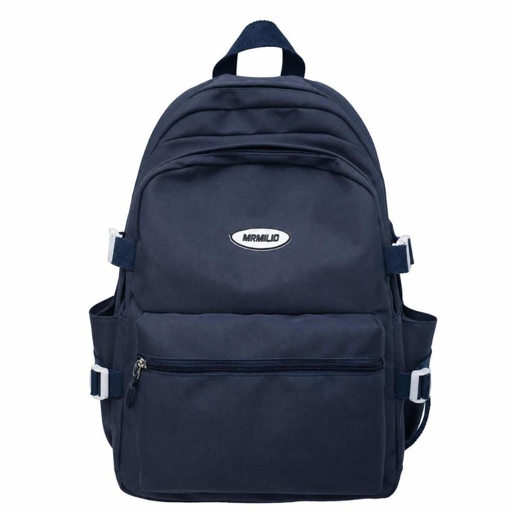 Trendy Solid Color Backpack Nylon Large Capacity Casual Daypack Multi-pocket Travel Rucksack