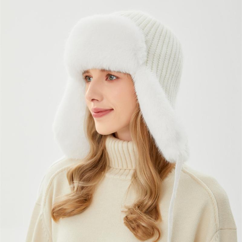Lei Feng hat winter women's outdoor riding warm hat windproof and cold rabbit fur ear hat tide dome