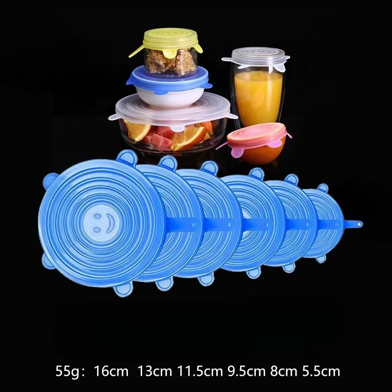 Набор из 6 многоразовых силиконовых крышек - Растягивающиеся, герметичные и экологичные