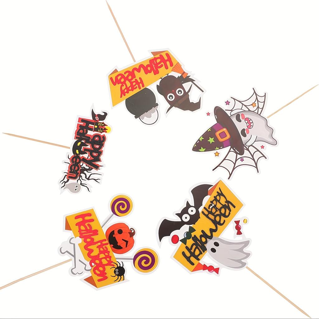 10 Ghost Cake Inserting Halloween Treat Picks with Spider Web Decoration and a Set of 50 Halloween Theme Cake Cups