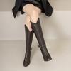 Women's High-heeled Boots Autumn and Winter New Solid-color Thick-heeled Boots Versatile Large-size Roman Medium Boots