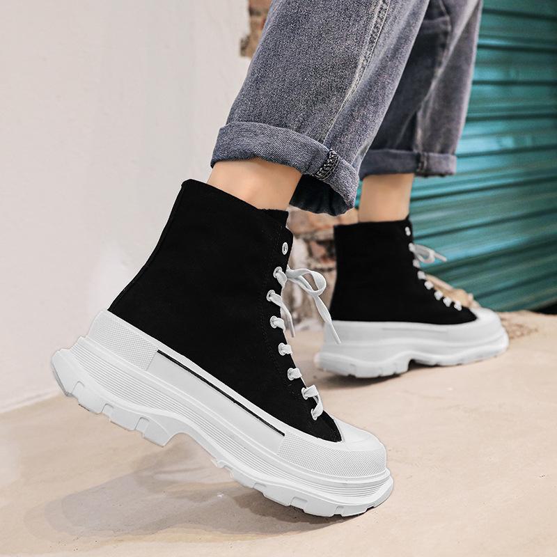 Men's Winter High-Top Canvas Shoes, Platform Height-Boosting, Hong Kong Style Casual Sneakers for Teens