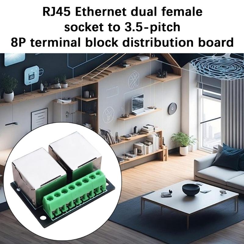Клеммная плата RJ45 Ethernet с двумя гнездами, шаг контактов 3,5 мм, 8-контактный винтовой разъем RJ45, сетевой адаптер.
