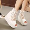 Women's Sweet Lace Peep Toe Wedge Sandals with Hidden Heel
