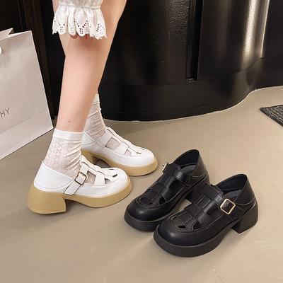 Модная обувь на платформе, женские туфли-лодочки на толстом каблуке, с перфорацией, дышащие, на мягкой подошве, универсальные, новинка лета 2025