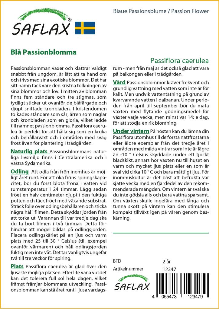SAFLAX Цветок страсти - 25 семян - С горшечным субстратом для лучшего выращивания - Passiflora caerulea